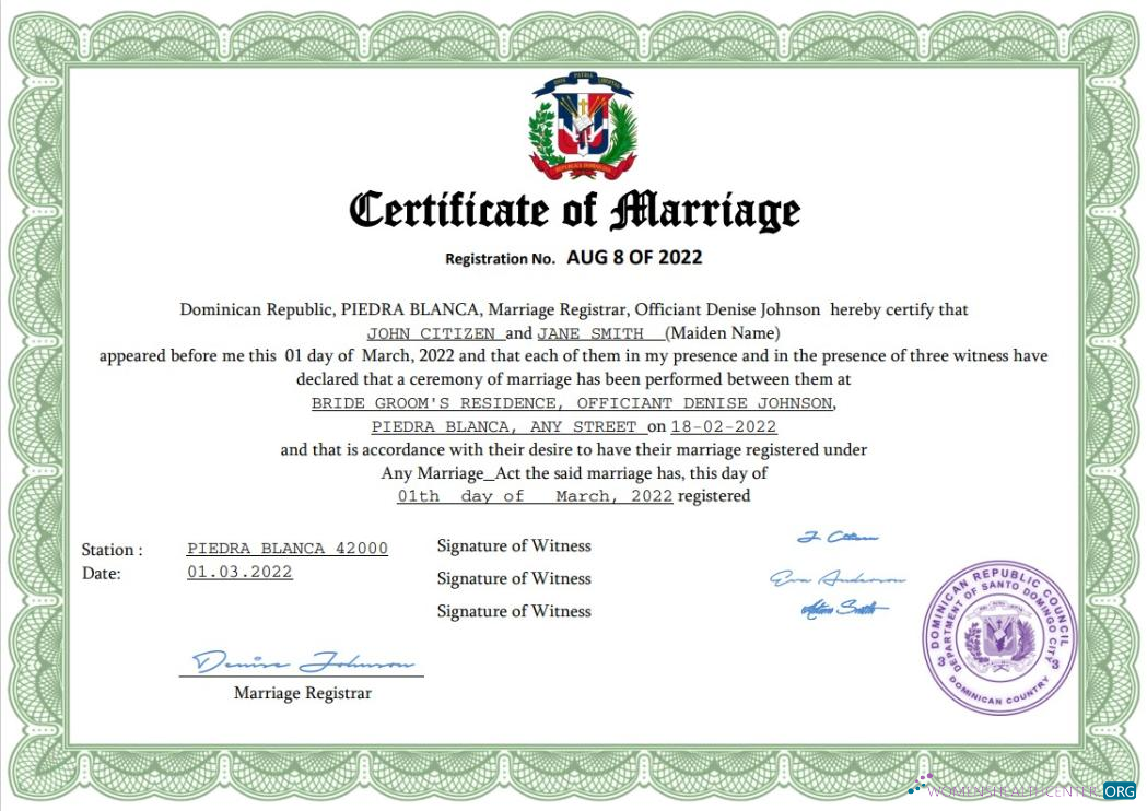 Премиум Скачать Доминиканская Республика Marriage Certificate Word и PDF Шаблон Photoshop Шаблон