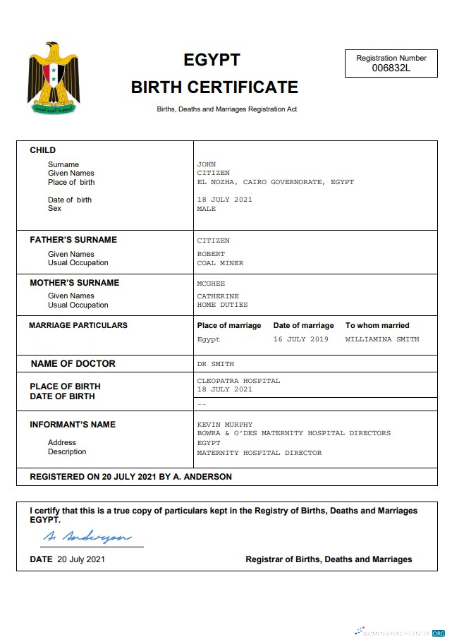 Качественный Скачать Египет Birth Certificate Word и PDF Шаблон Photoshop Шаблон