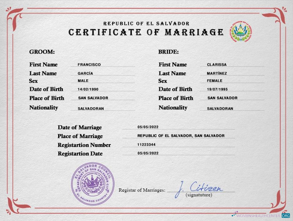 Профессиональный Скачать Сальвадор Marriage Certificate PSD Шаблон Photoshop Шаблон