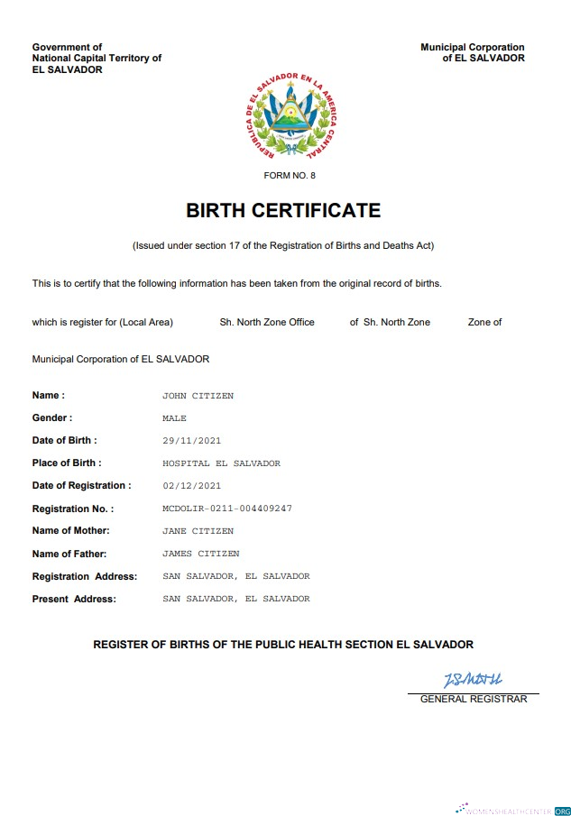 Качественный Скачать Сальвадор Vital Record Birth Certificate Word и PDF Шаблон Photoshop Шаблон