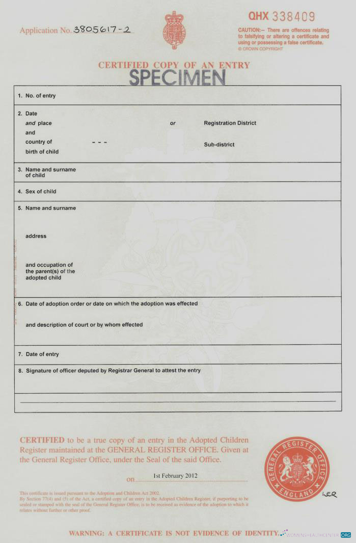 Премиум Скачать England General Register Office Adoption Certificate Photoshop Шаблон