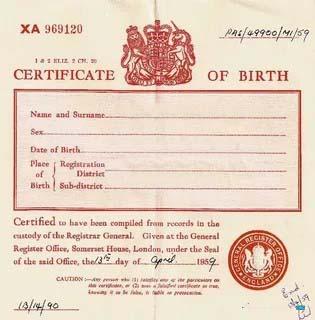 Редактируемый Скачать England Register Office Birth Certificate Photoshop Шаблон