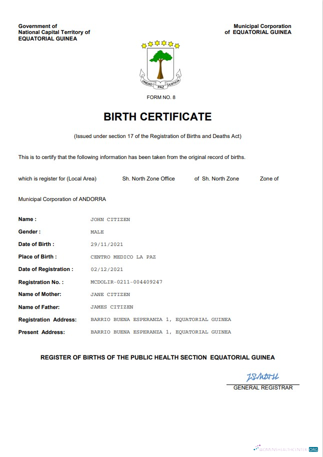 Премиум Скачать Equatorial Гвинея Birth Certificate Word и PDF Шаблон Photoshop Шаблон