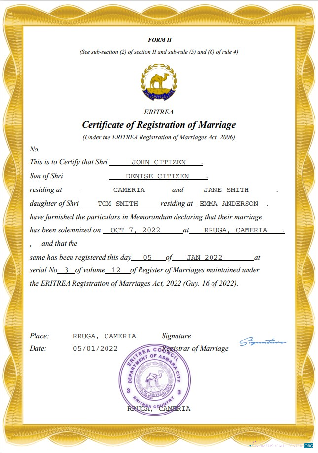 Премиум Скачать Эритрея Marriage Certificate Word и PDF Шаблон Photoshop Шаблон