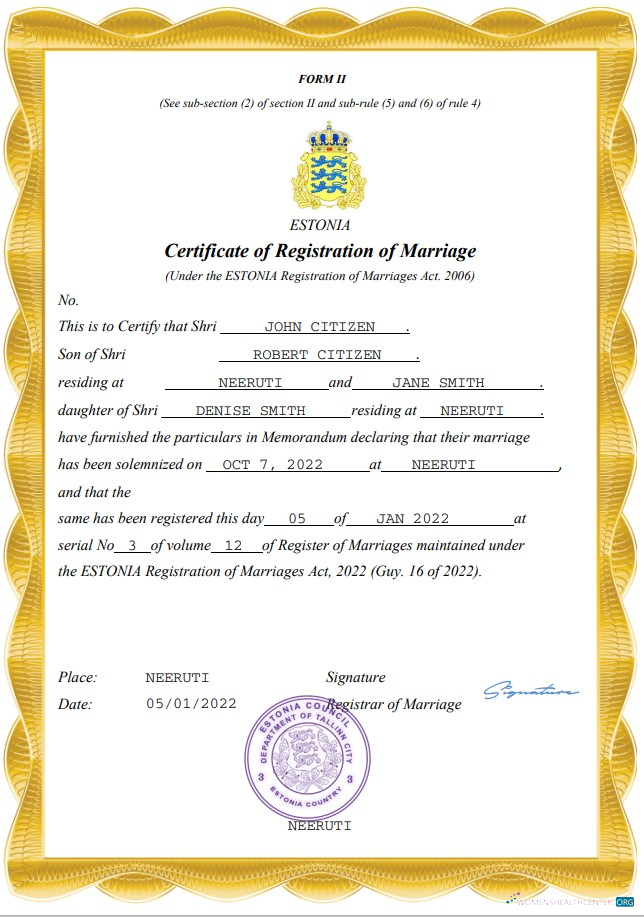 Качественный Скачать Эстония Marriage Certificate Word и PDF Шаблон Photoshop Шаблон