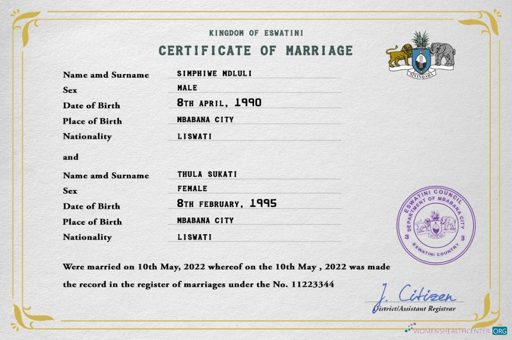 Профессиональный Скачать Eswatini Marriage Certificate PSD Шаблон Photoshop Шаблон