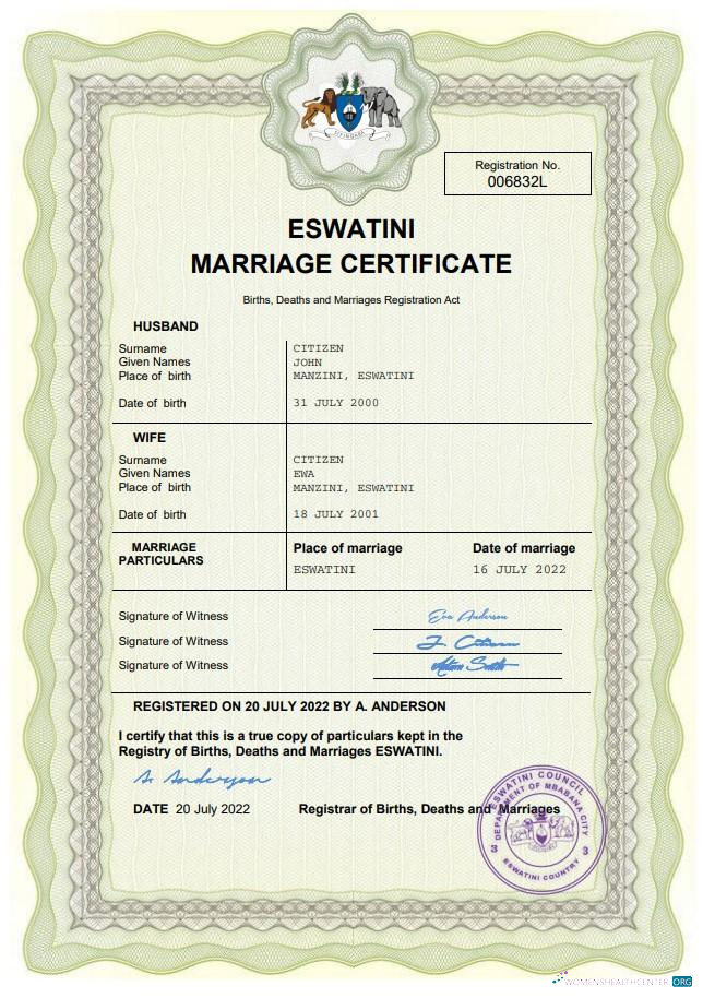 Качественный Скачать Eswatini Marriage Certificate Word и PDF Шаблон Photoshop Шаблон
