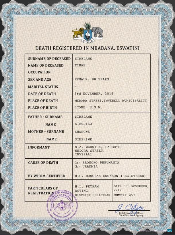 Качественный Скачать Eswatini Vital Record Death Certificate PSD Шаблон Photoshop Шаблон
