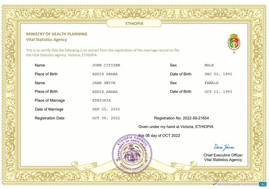 Профессиональный Скачать Эфиопия Marriage Certificate Word и PDF Шаблон Photoshop Шаблон