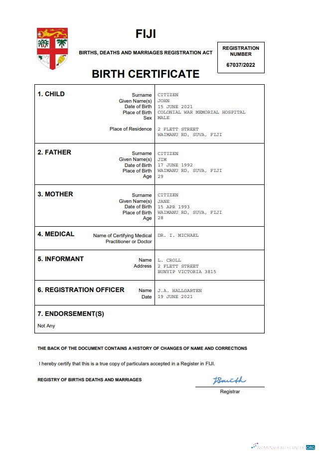 Качественный Скачать Фиджи Birth Certificate Word и PDF Шаблон Photoshop Шаблон
