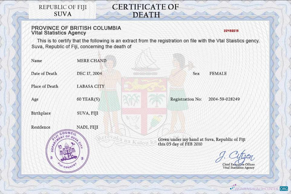 Редактируемый Скачать Фиджи Death Certificate PSD Шаблон Photoshop Шаблон