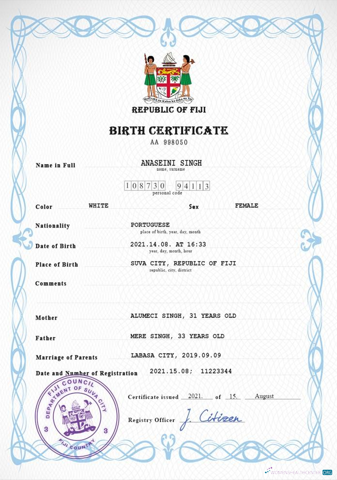 Премиум Скачать Фиджи Vital Record Birth Certificate PSD Шаблон Photoshop Шаблон
