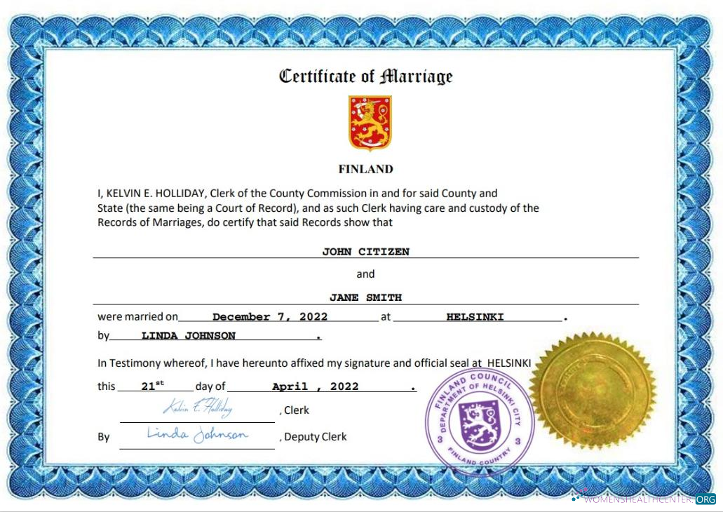 Качественный Скачать Финляндия Marriage Certificate Word и PDF Шаблон Photoshop Шаблон