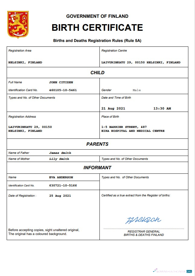 Качественный Скачать Финляндия Vital Record Birth Certificate Word и PDF Шаблон Photoshop Шаблон