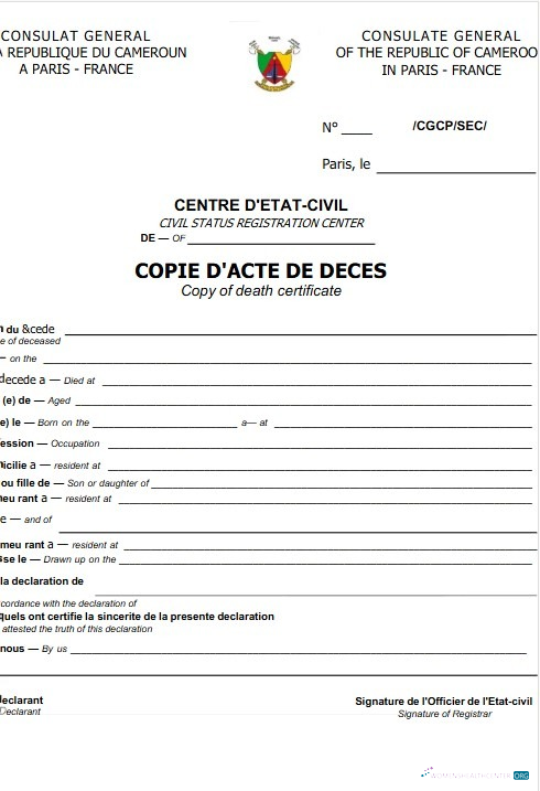 Профессиональный Скачать Франция General Register Death Certificate Photoshop Шаблон