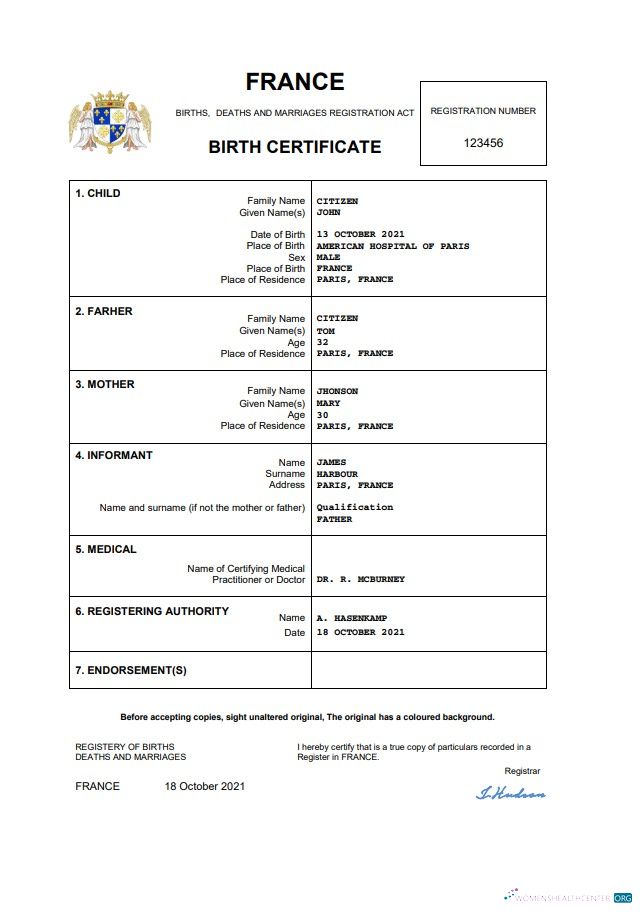 Качественный Скачать Франция Birth Certificate Word и PDF Шаблон Photoshop Шаблон