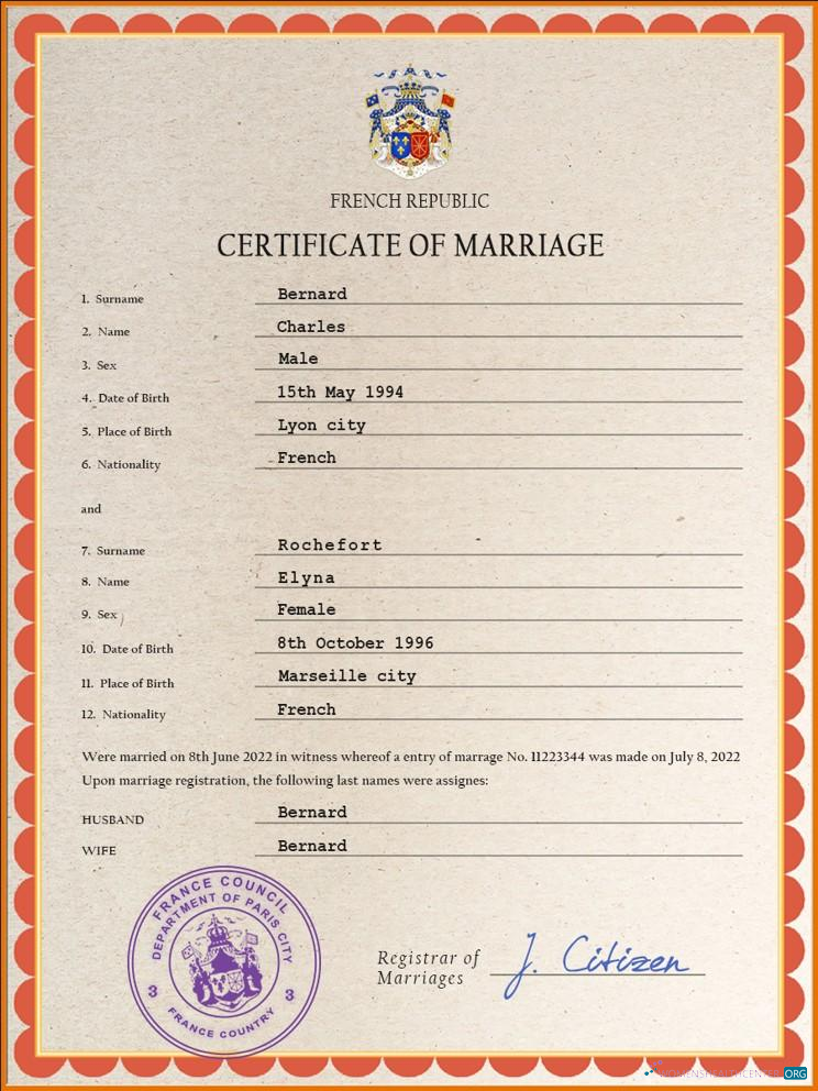 Премиум Скачать Франция Marriage Certificate PSD Шаблон Photoshop Шаблон