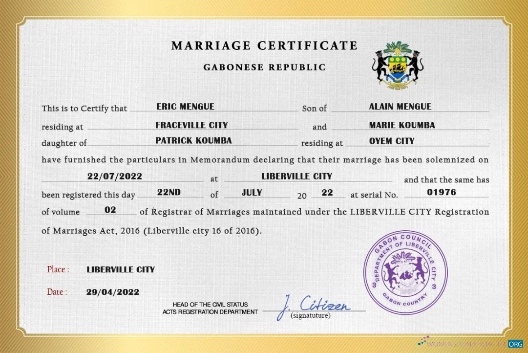 Премиум Скачать Габон Marriage Certificate PSD Шаблон Photoshop Шаблон