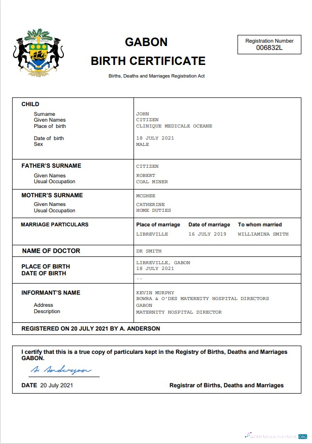 Премиум Скачать Габон Vital Record Birth Certificate Word и PDF Шаблон Photoshop Шаблон