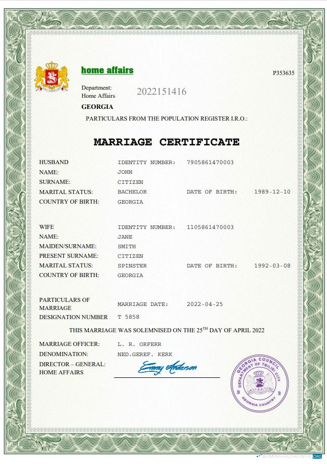 Реалистичный Скачать Грузия Marriage Certificate Word и PDF Шаблон Photoshop Шаблон