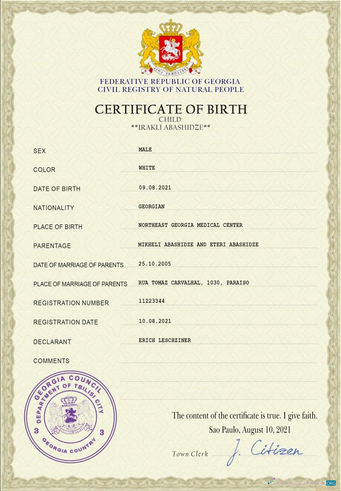 Редактируемый Скачать Грузия Vital Record Birth Certificate Photoshop Шаблон