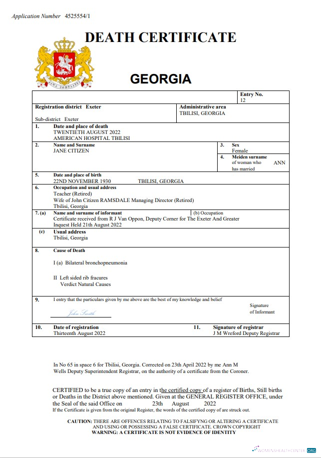 Реалистичный Скачать Грузия Vital Record Death Certificate Word и PDF Photoshop Шаблон