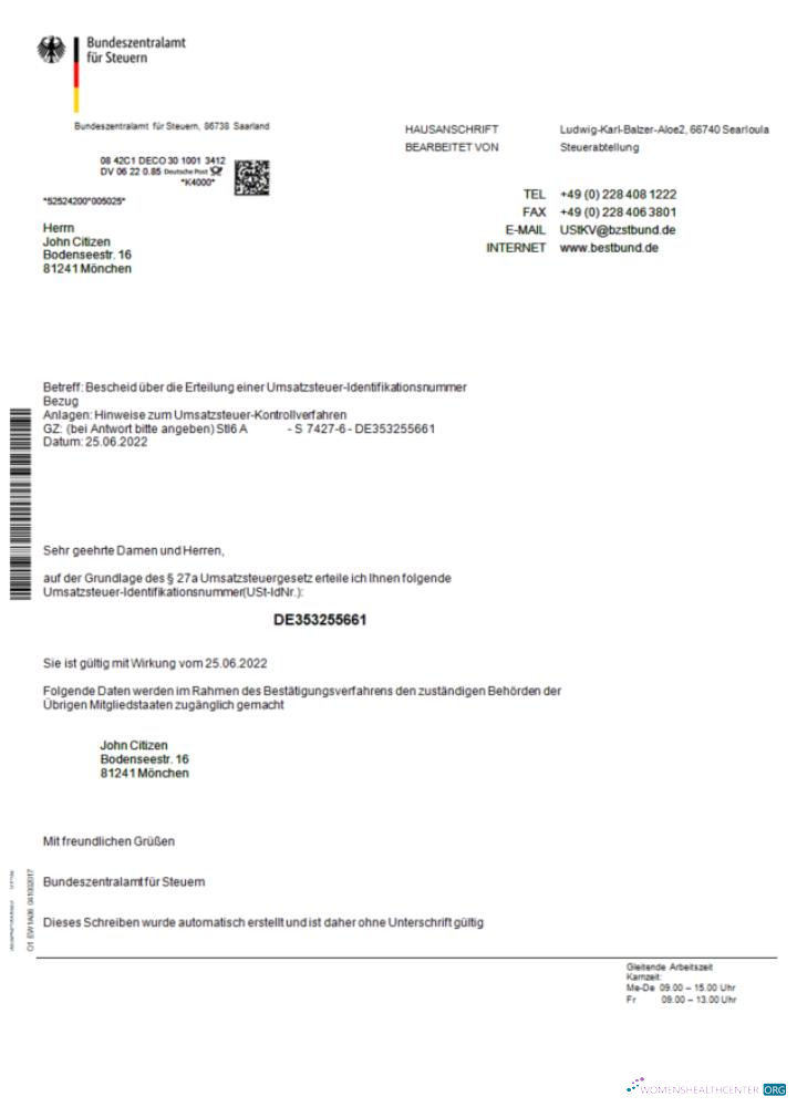 Реалистичный Скачать Германия Bundeszentralamt für Steuem Certificate Word и PDF Шаблон Photoshop Шаблон