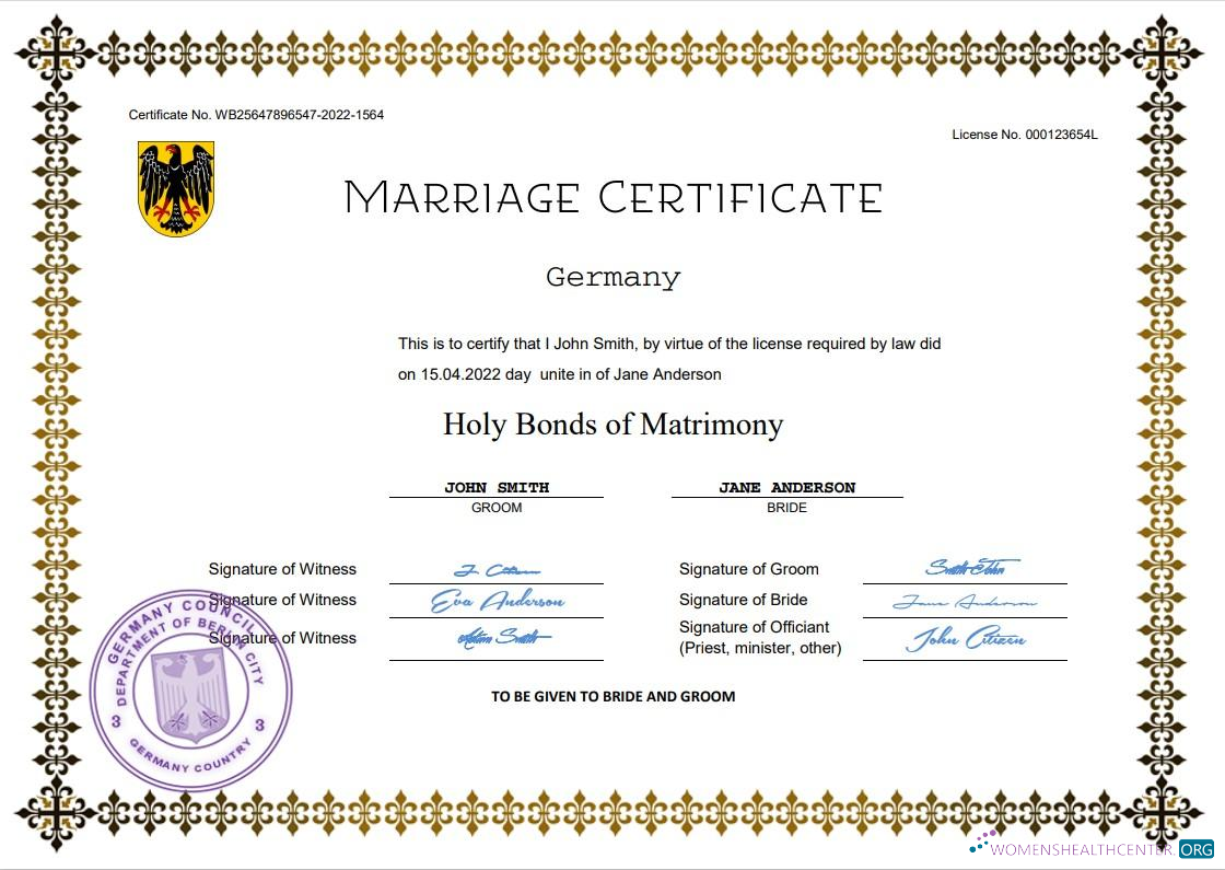 Профессиональный Скачать Германия Marriage Certificate Word и PDF Шаблон Photoshop Шаблон
