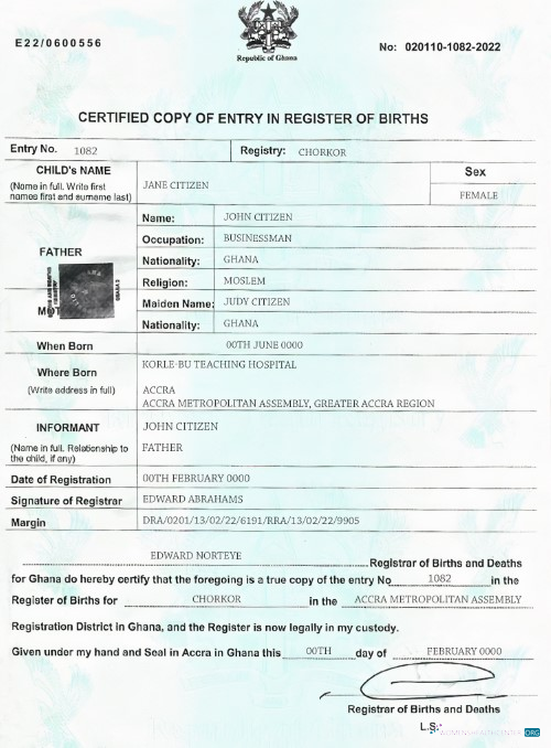Реалистичный Скачать Гана Birth Certificate Шаблон в PSD Формат Photoshop Шаблон