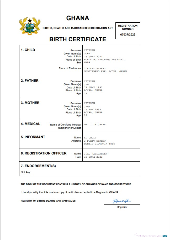 Профессиональный Скачать Гана Vital Record Birth Certificate Word и PDF Шаблон Photoshop Шаблон