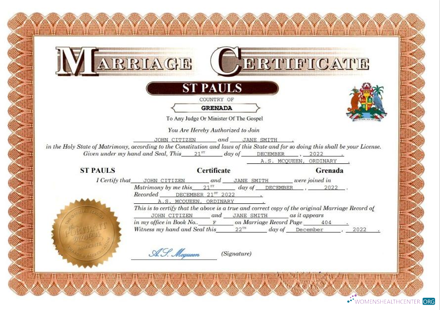 Премиум Скачать Гренада Marriage Certificate Word и PDF Шаблон Photoshop Шаблон