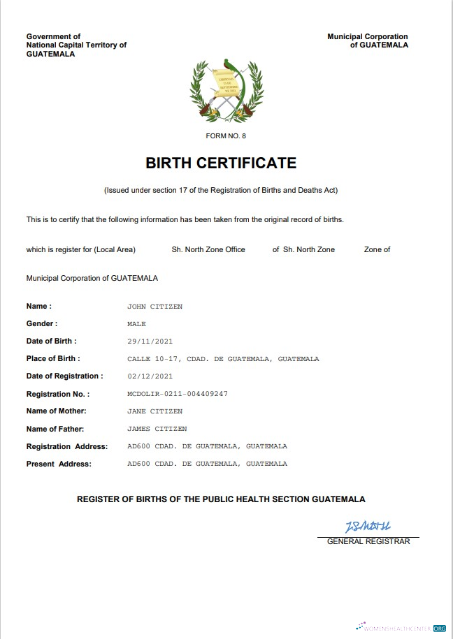 Редактируемый Скачать Гватемала Birth Certificate Word и PDF Шаблон Photoshop Шаблон