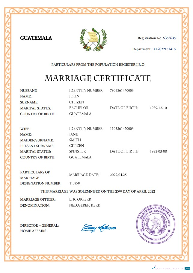 Премиум Скачать Гватемала Marriage Certificate Word и PDF Шаблон Photoshop Шаблон
