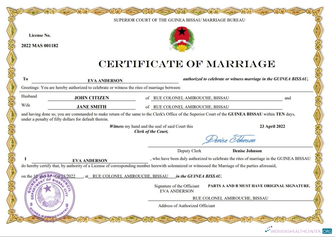 Редактируемый Скачать Гвинея Bissau Marriage Certificate Photoshop Шаблон