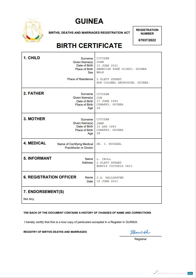Премиум Скачать Гвинея Vital Record Birth Certificate Word и PDF Шаблон Photoshop Шаблон