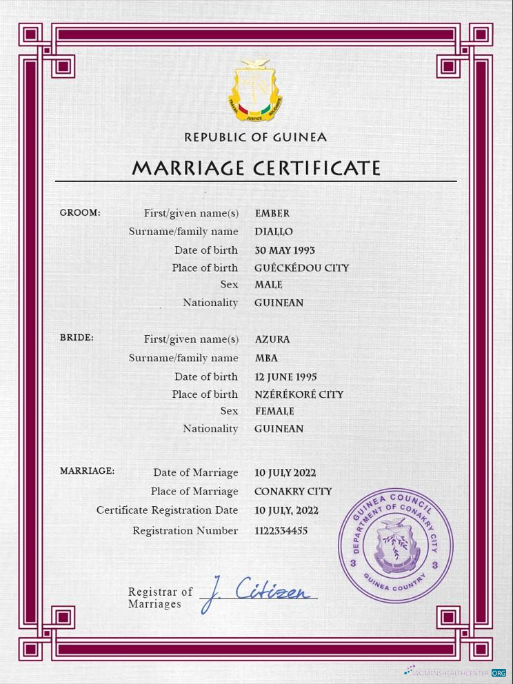 Редактируемый Скачать Guniea Marriage Certificate PSD Шаблон Photoshop Шаблон
