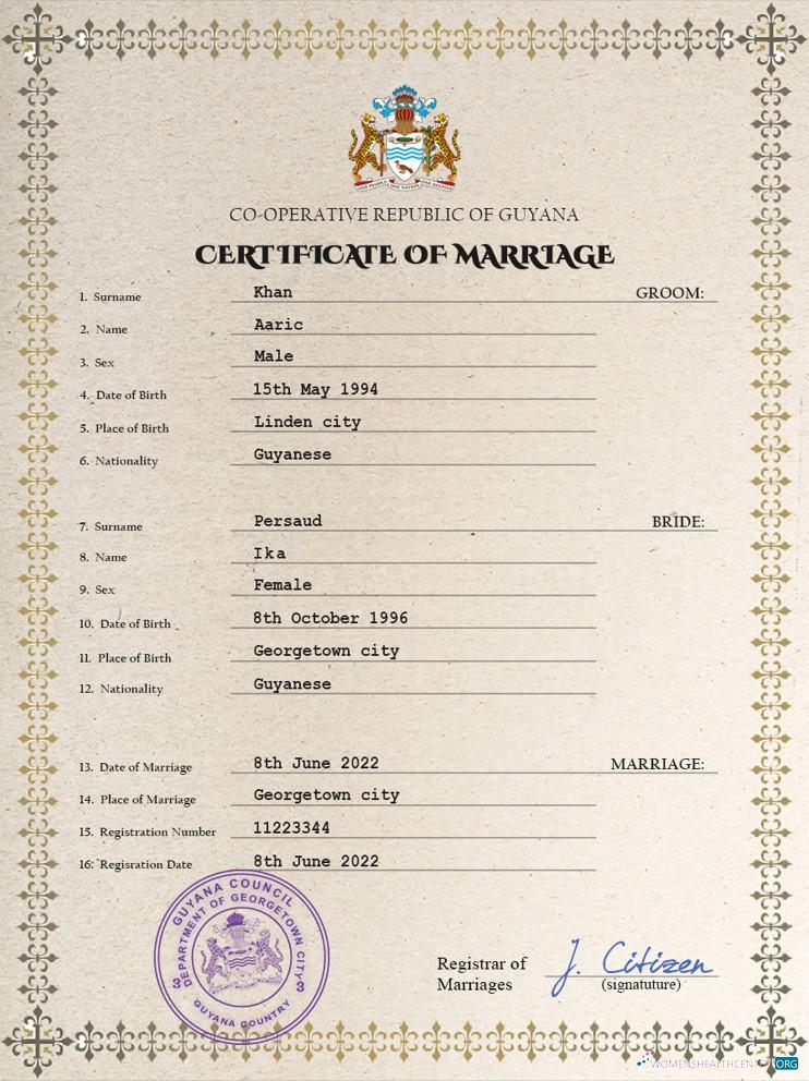 Качественный Скачать Гайана Marriage Certificate PSD Шаблон Photoshop Шаблон