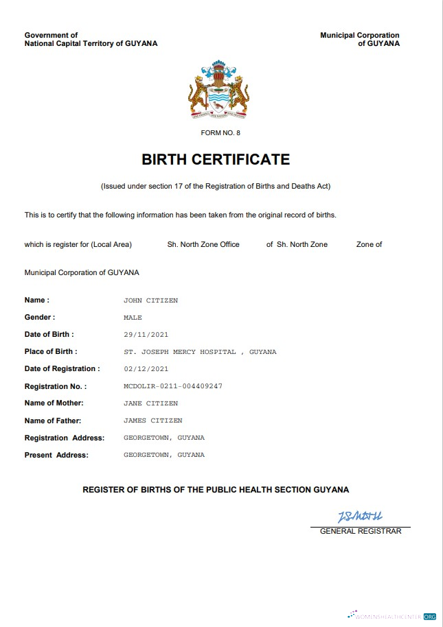 Реалистичный Скачать Гайана Vital Record Birth Certificate Word и PDF Шаблон Photoshop Шаблон