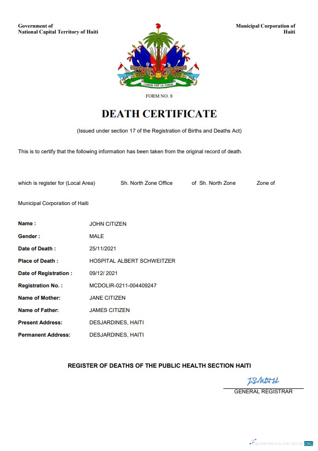 Премиум Скачать Гаити Death Certificate Word и PDF Шаблон Photoshop Шаблон