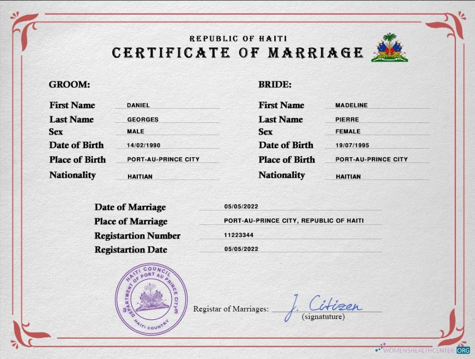 Редактируемый Скачать Гаити Marriage Certificate PSD Шаблон Photoshop Шаблон