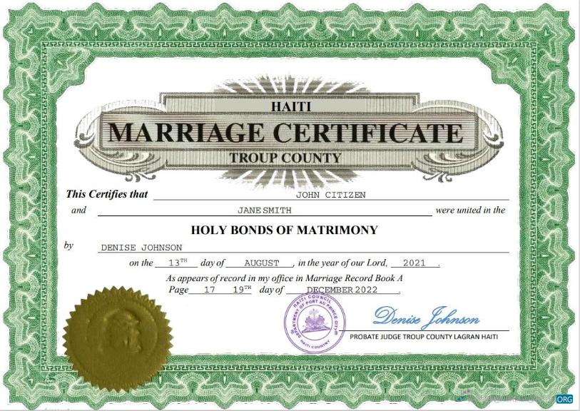 Профессиональный Скачать Гаити Marriage Certificate Word и PDF Шаблон Photoshop Шаблон