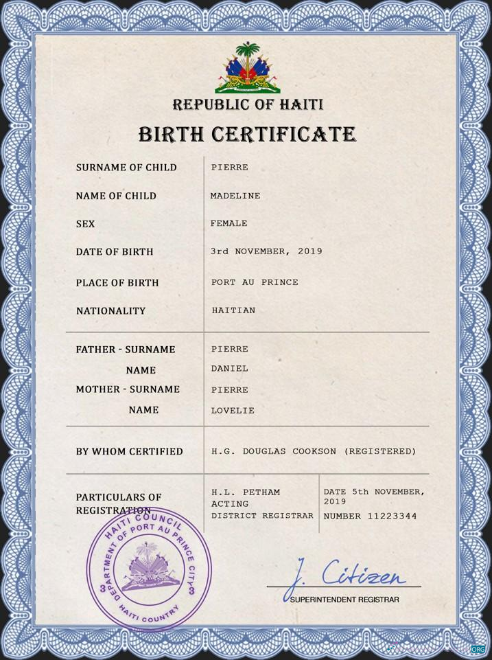 Реалистичный Скачать Гаити Vital Record Birth Certificate PSD Шаблон Photoshop Шаблон
