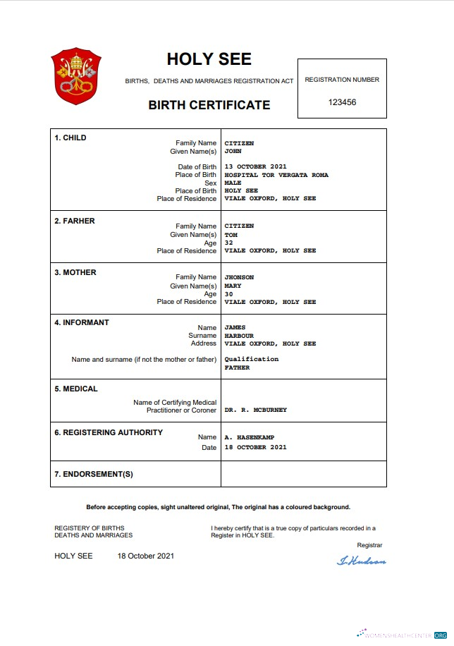 Премиум Скачать Holy See Vital Record Birth Certificate Word и PDF Шаблон Photoshop Шаблон