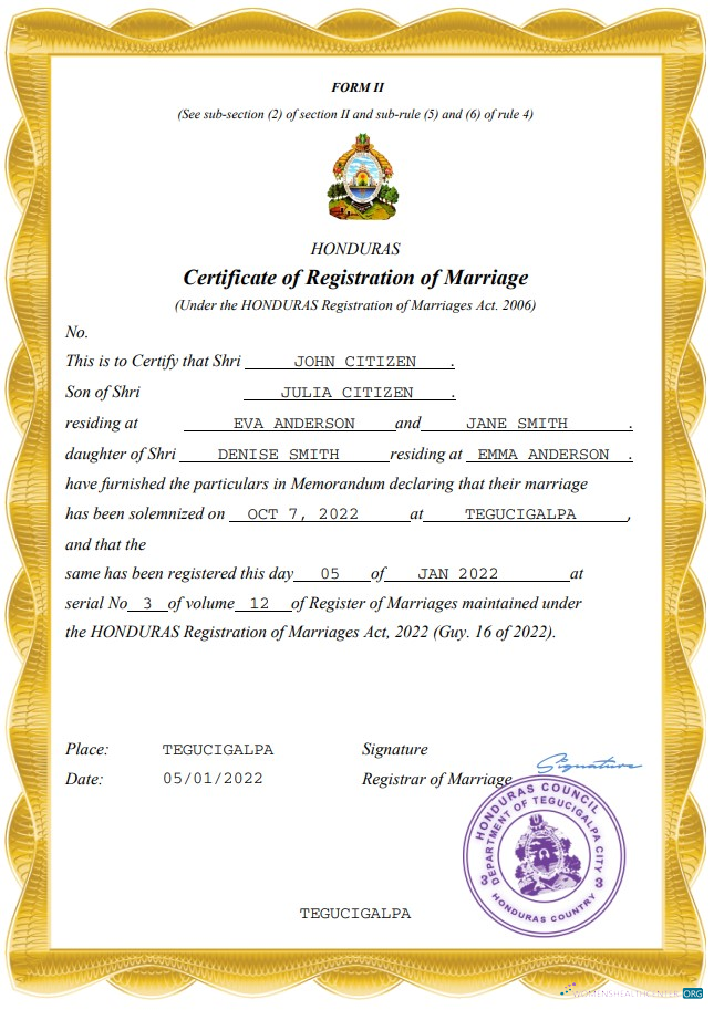Премиум Скачать Гондурас Marriage Certificate Word и PDF Шаблон Photoshop Шаблон
