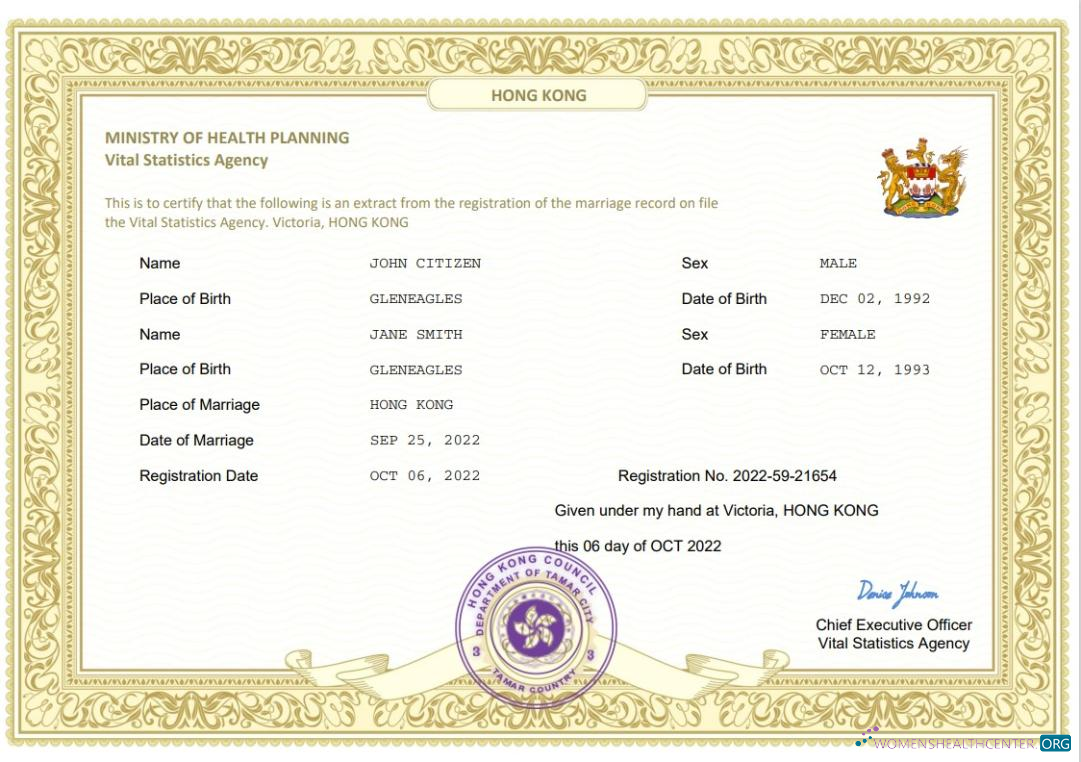 Профессиональный Скачать Hong Kong Marriage Certificate Word и PDF Шаблон Photoshop Шаблон