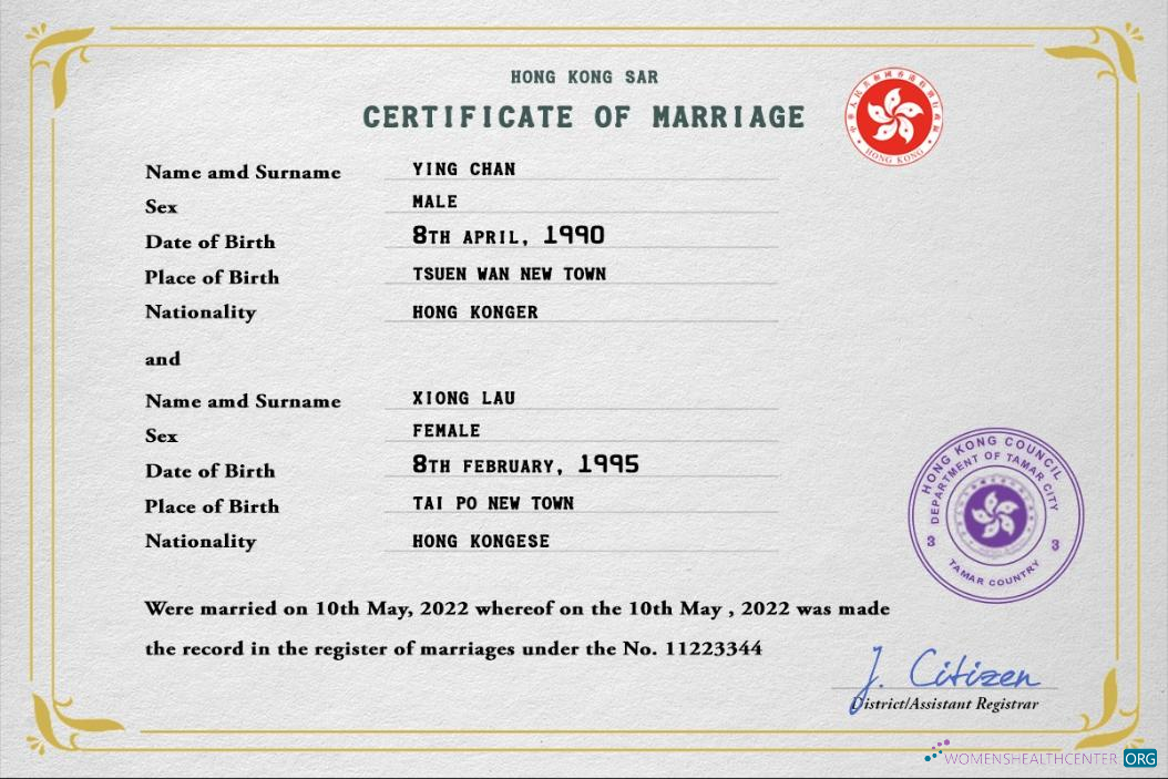 Реалистичный Скачать Hong Kong Marriage Certificate PSD Шаблон Photoshop Шаблон