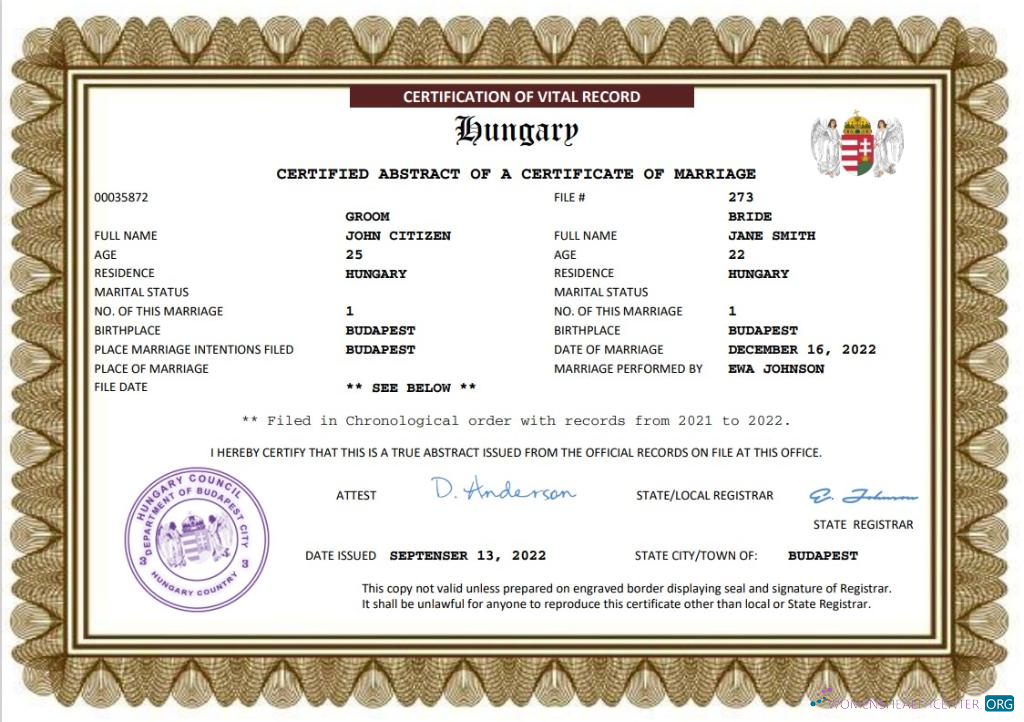Реалистичный Скачать Венгрия Marriage Certificate Word и PDF Шаблон Photoshop Шаблон