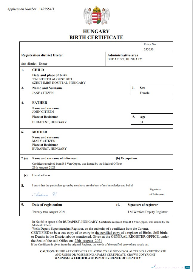 Премиум Скачать Венгрия Vital Record Birth Certificate Word и PDF Шаблон Photoshop Шаблон