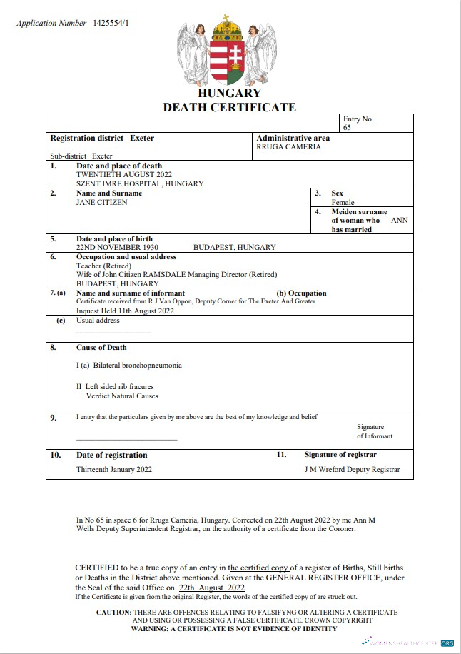 Редактируемый Скачать Венгрия Vital Record Death Certificate Word и PDF Templat Photoshop Шаблон