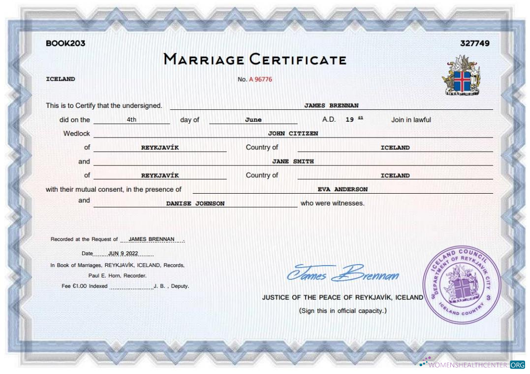 Качественный Скачать Исландия Marriage Certificate Word и PDF Шаблон Photoshop Шаблон